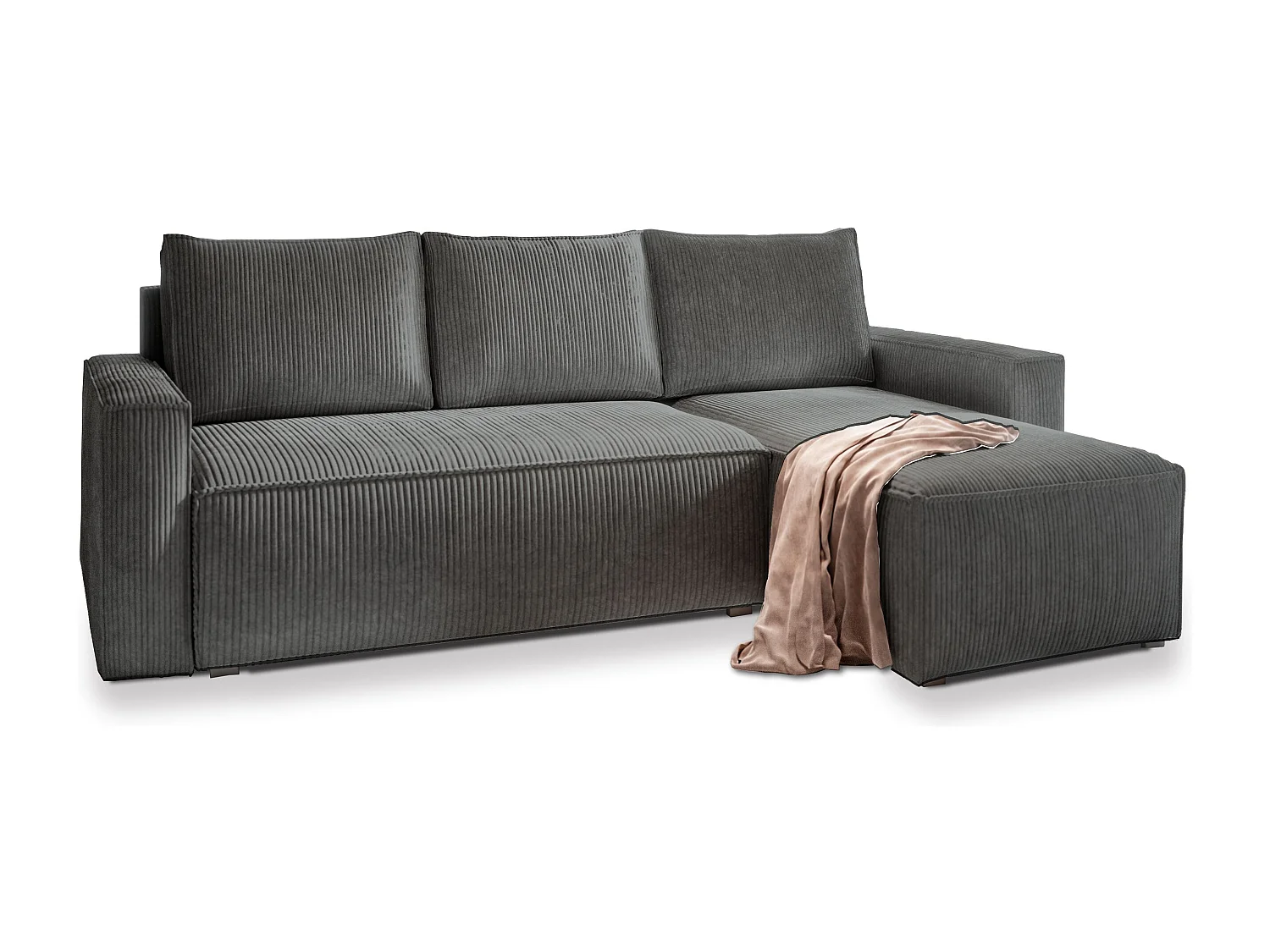 Canapé d'angle POTARO Gris en velours côtelé avec fonction de couchage