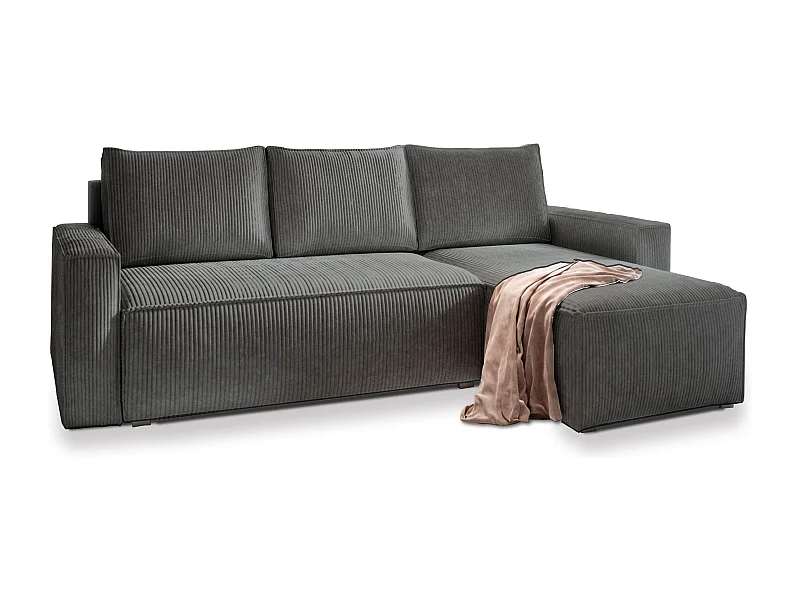 Canapé d'angle POTARO Gris en velours côtelé avec fonction de couchage