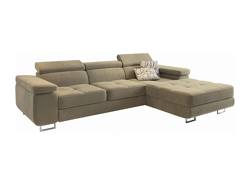 Canapé d'angle ELMA Crème en velours avec fonction de couchage