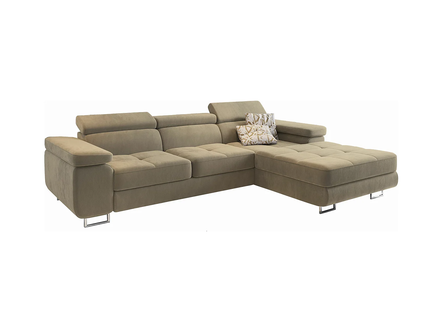 Canapé d'angle ELMA Crème en velours avec fonction de couchage