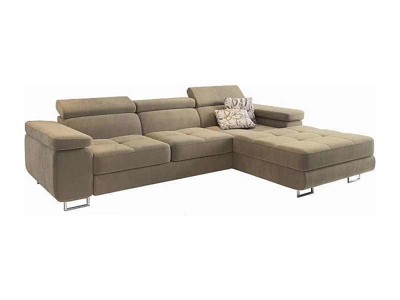 Canapé d'angle ELMA Crème en velours avec fonction de couchage