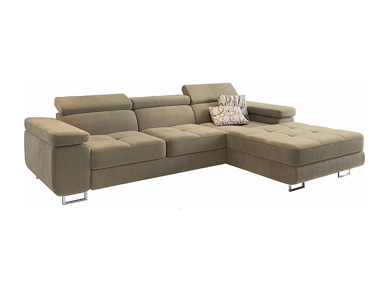 Canapé d'angle ELMA Crème en velours avec fonction de couchage