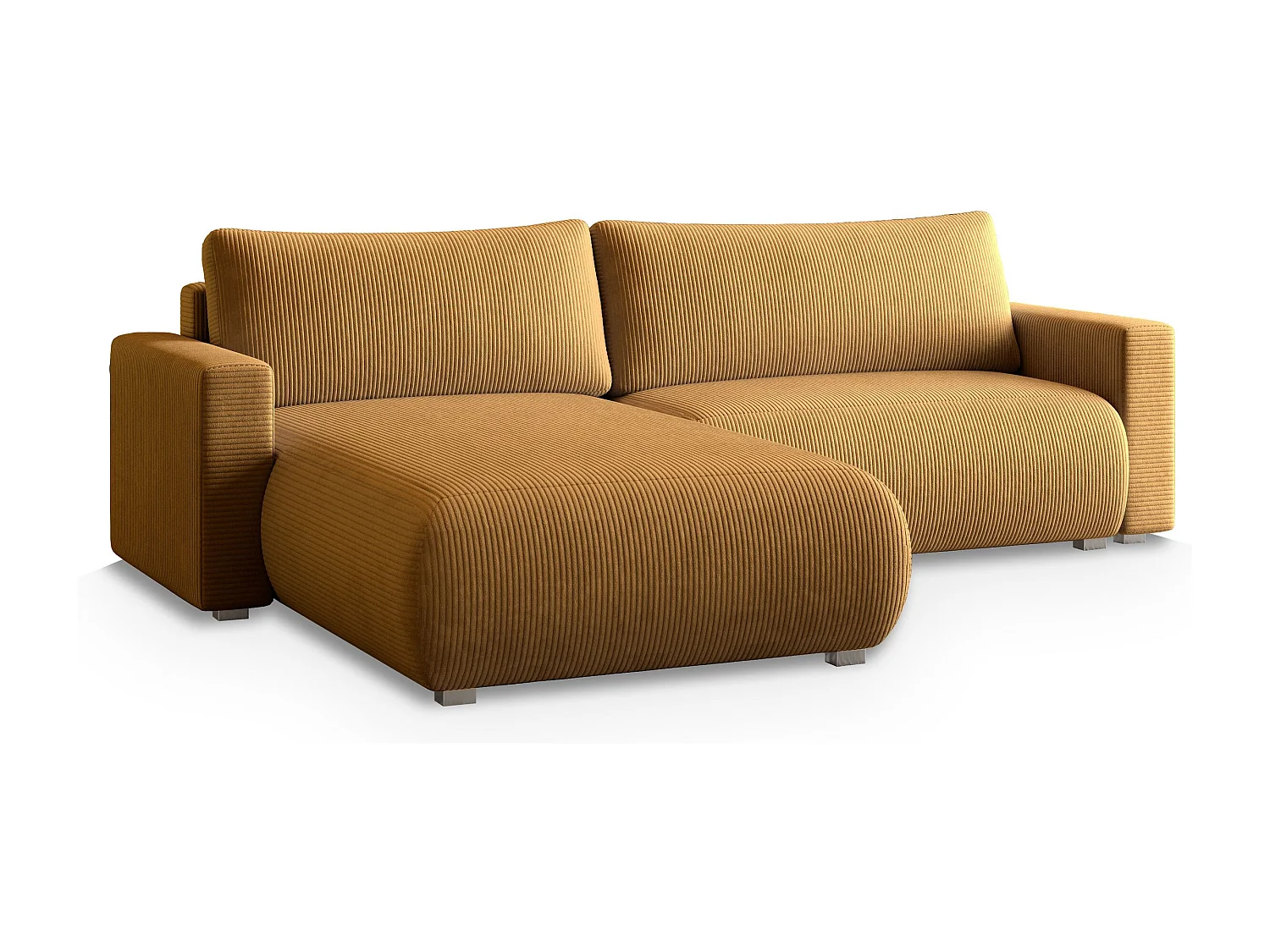 Canapé d'angle TURIN Jaune en velours côtelé avec fonction de couchage