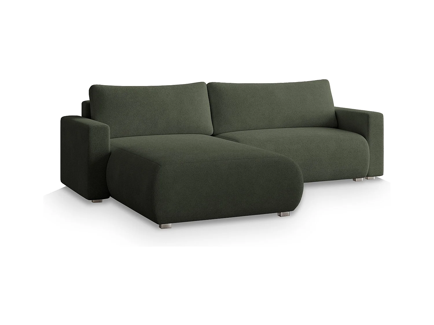 Canapé d'angle TURIN Vert en bouclé avec fonction de couchage