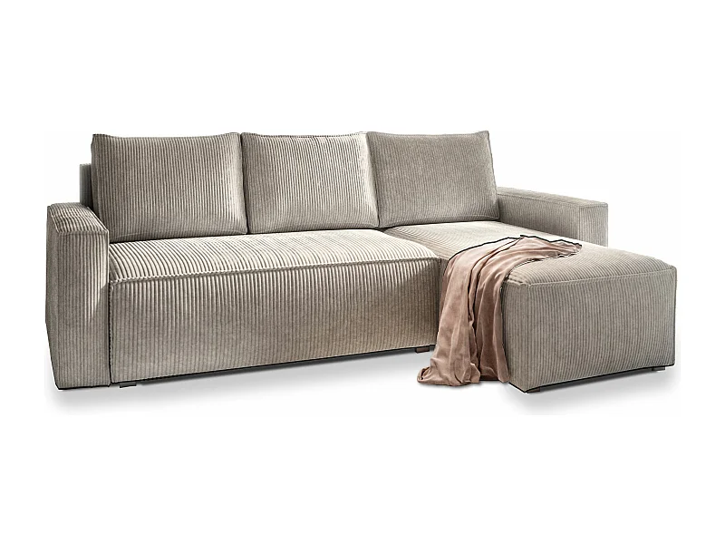 Canapé d'angle POTARO Crème en velours côtelé avec fonction de couchage