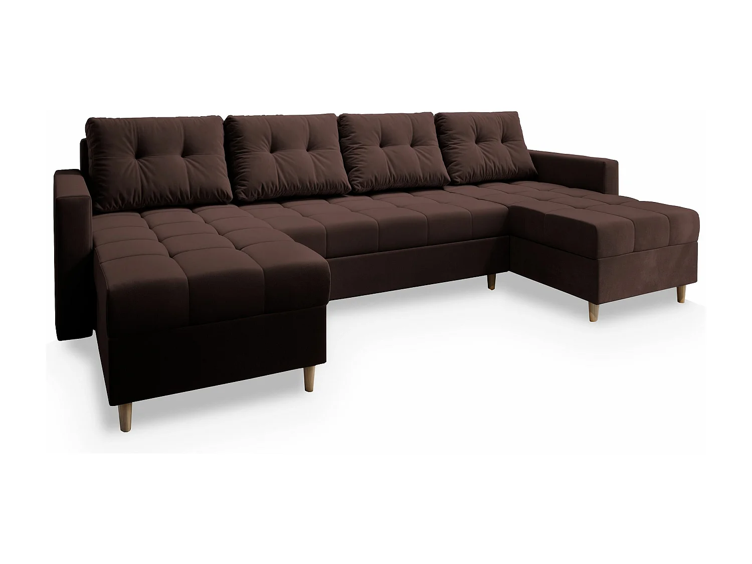 Canapé d'angle MILO Marron en peluche avec fonction de couchage