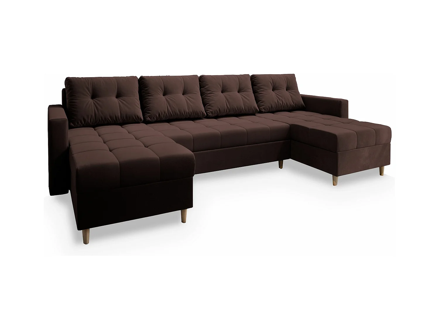 Canapé d'angle MILO Marron en peluche avec fonction de couchage