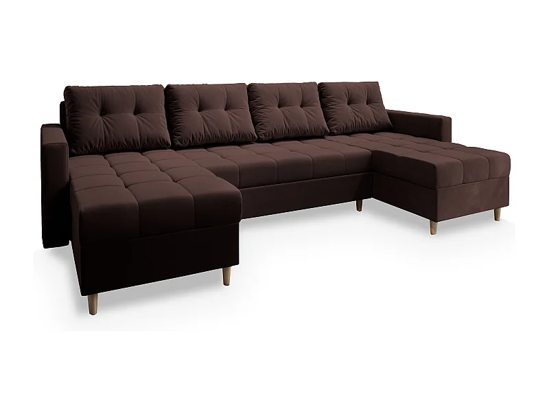 Canapé d'angle MILO Marron en peluche avec fonction de couchage