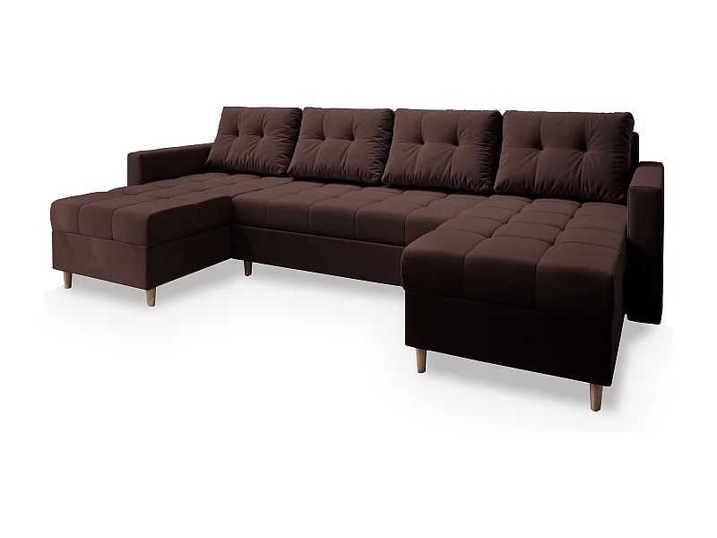 Canapé d'angle MILO Marron en peluche avec fonction de couchage