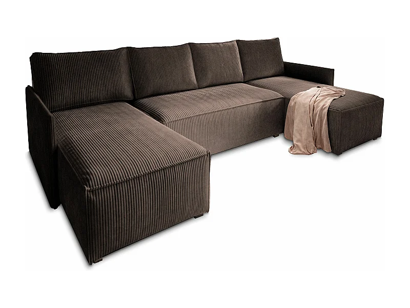 Canapé d'angle TRES Marron en velours côtelé avec fonction de couchage