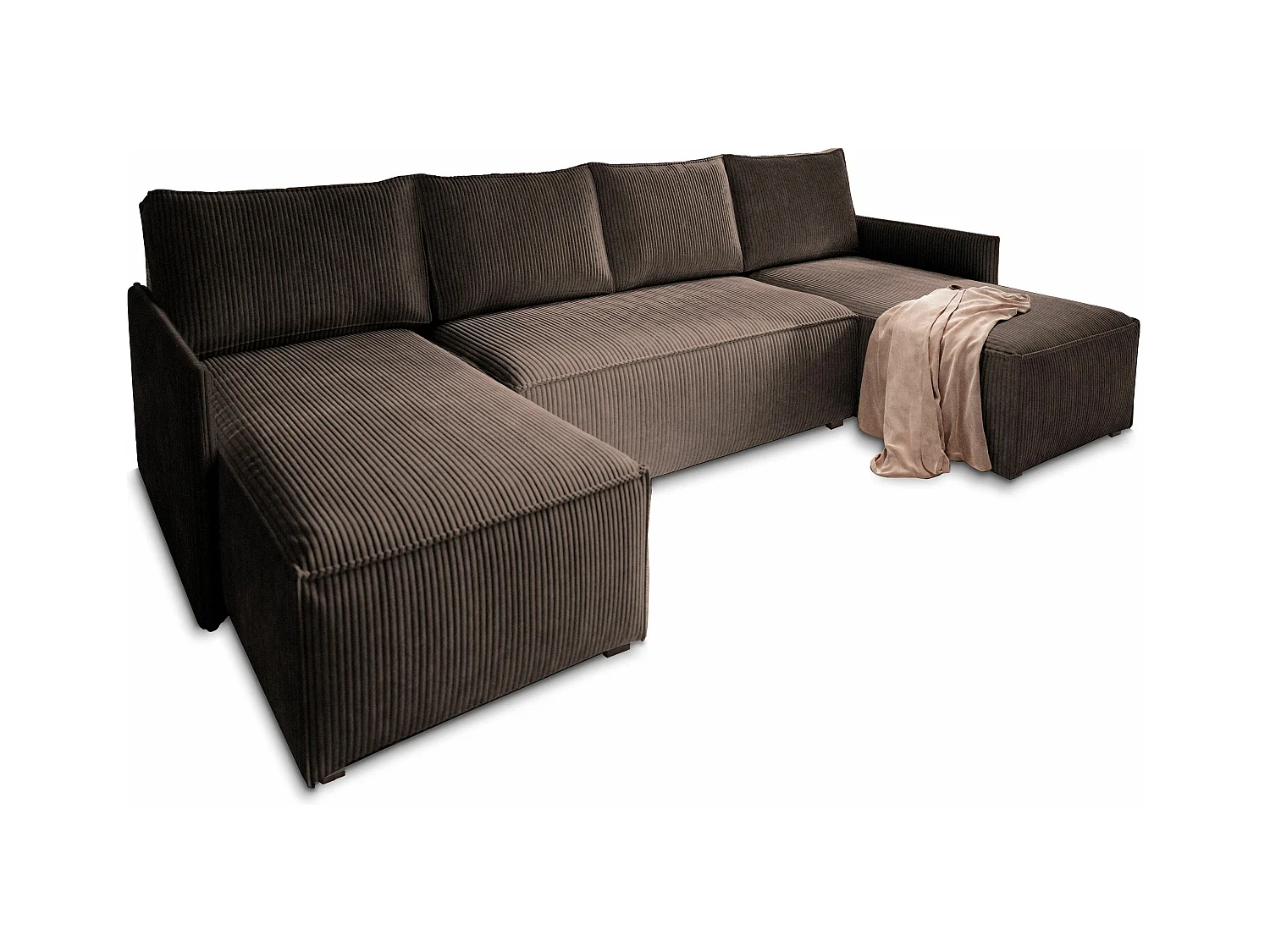 Canapé d'angle TRES Marron en velours côtelé avec fonction de couchage