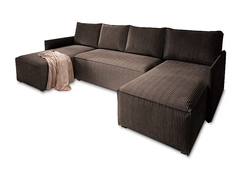 Canapé d'angle TRES Marron en velours côtelé avec fonction de couchage