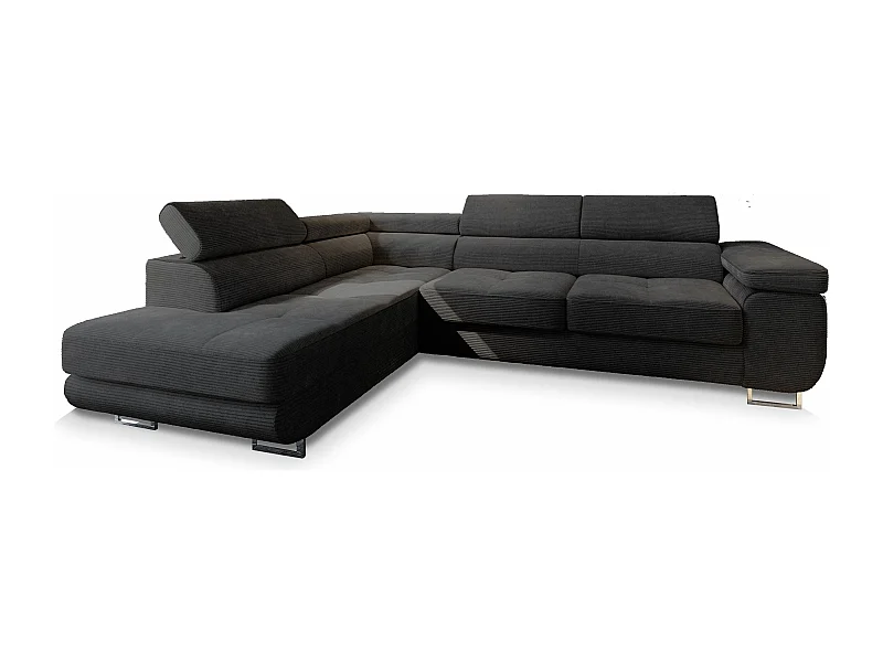 Canapé d'angle APIRO Noir en velours côtelé avec fonction de couchage