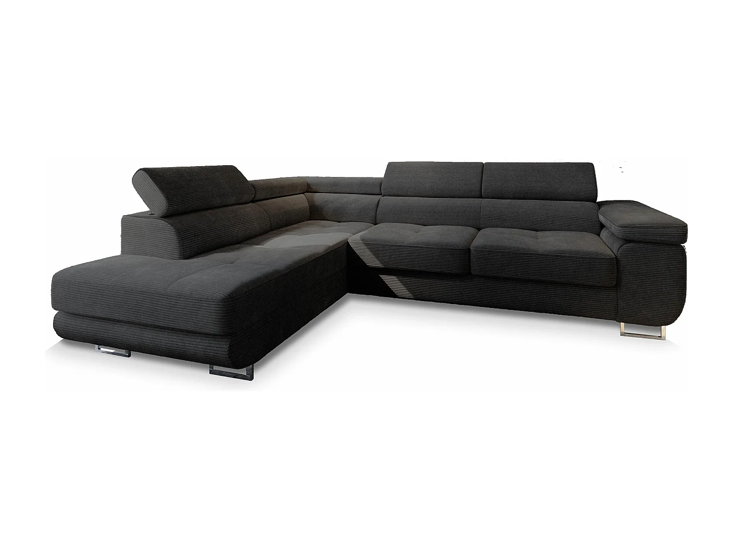 Canapé d'angle APIRO Noir en velours côtelé avec fonction de couchage