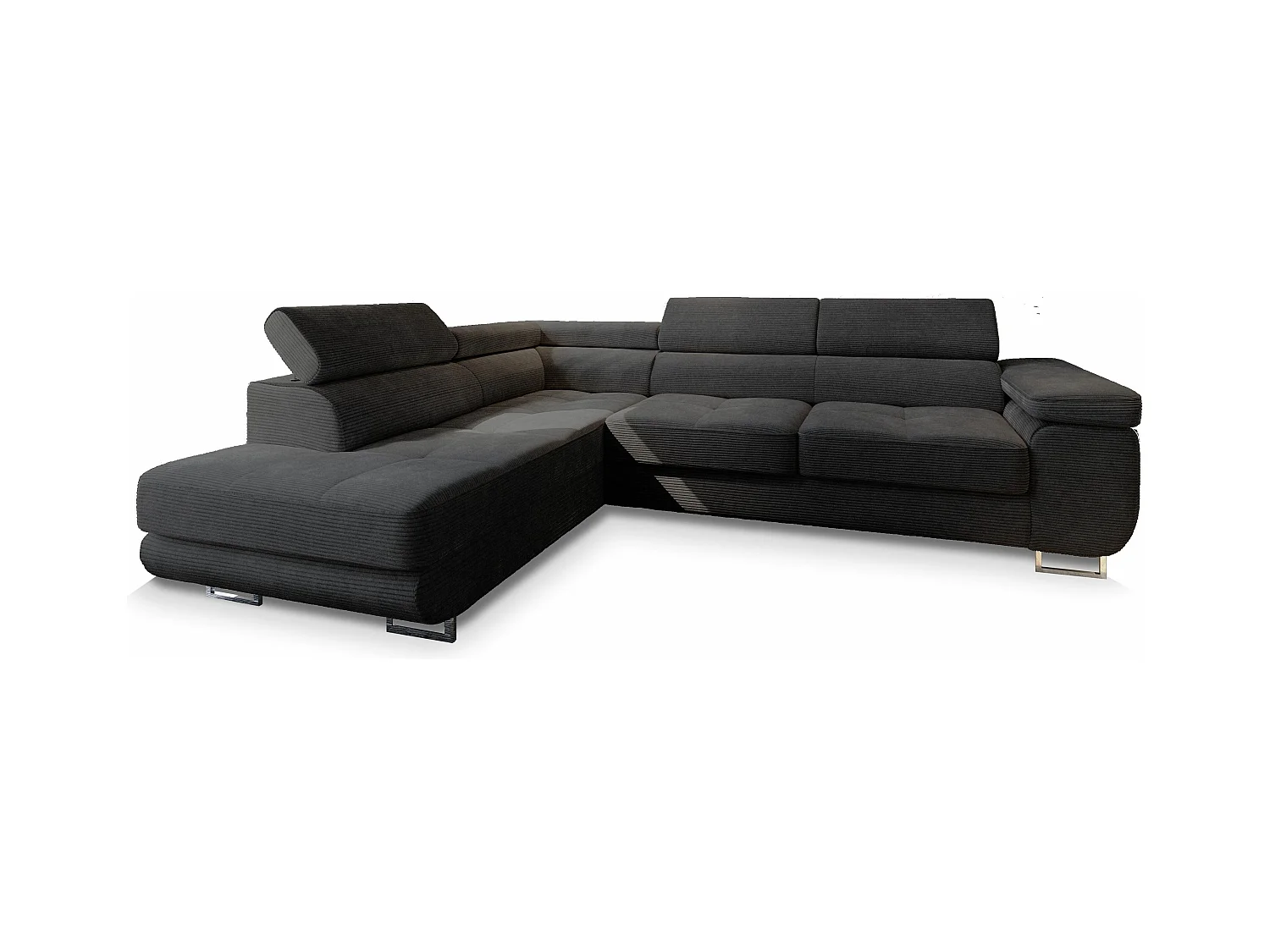 Canapé d'angle APIRO Noir en velours côtelé avec fonction de couchage