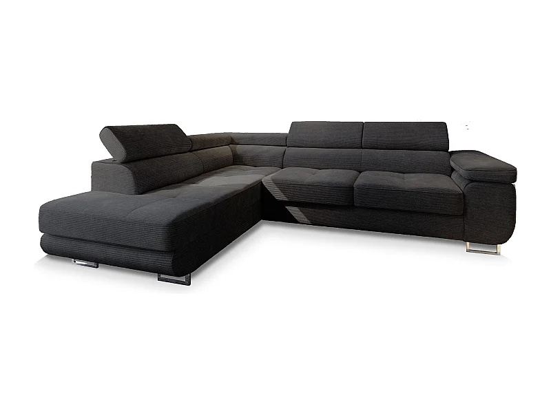 Canapé d'angle APIRO Noir en velours côtelé avec fonction de couchage