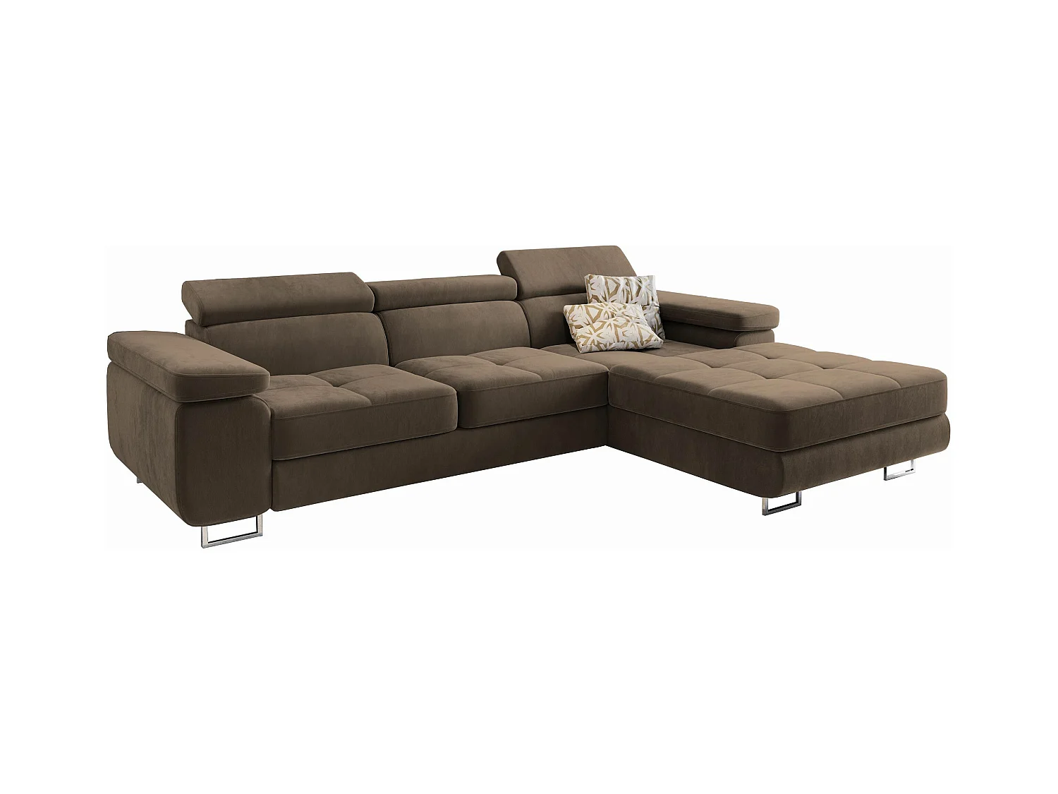 ECKSOFA ELMA R-S Beige Velours-Stoff mit Schlaffunktion