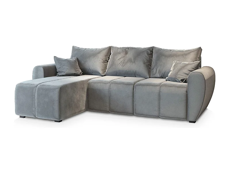 Canapé d'angle MADISON Gris clair en peluche avec fonction de couchage