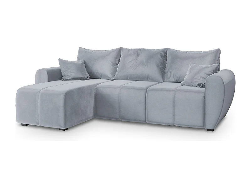 Canapé d'angle MADISON Gris clair en peluche avec fonction de couchage