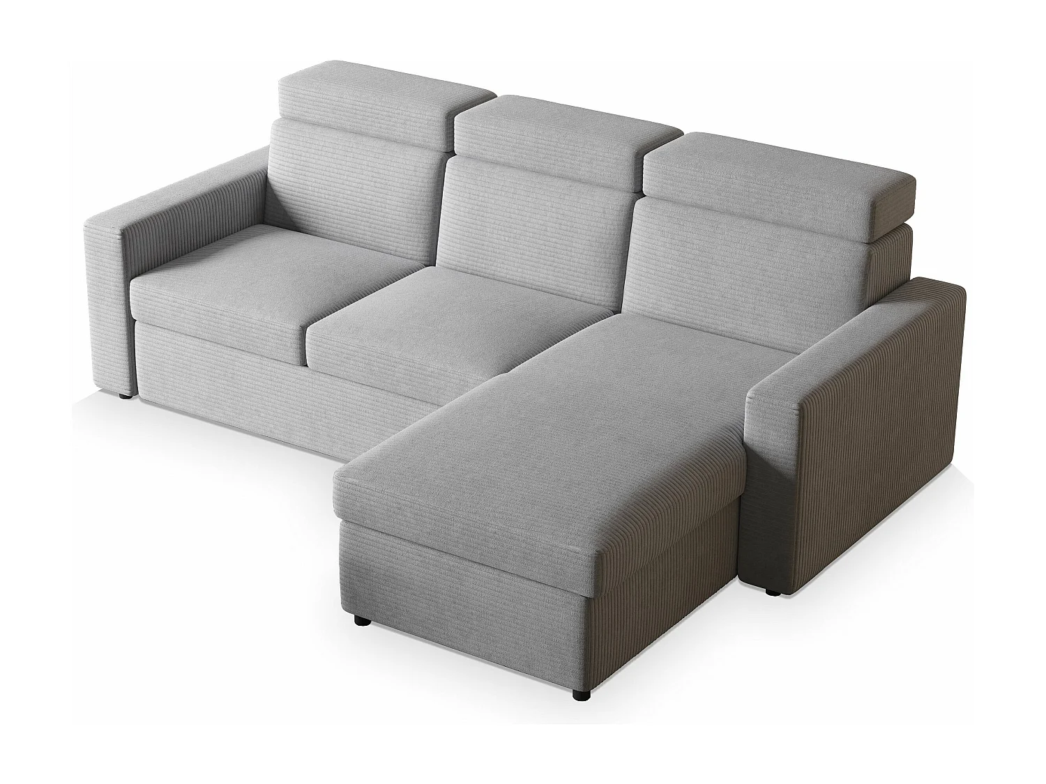 Canapé d'angle PADWA Gris clair en velours côtelé avec fonction de couchage