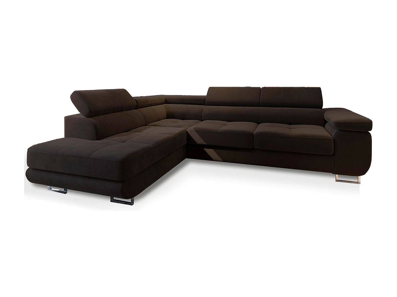 Canapé d'angle SELVA Marron en velours avec fonction de couchage