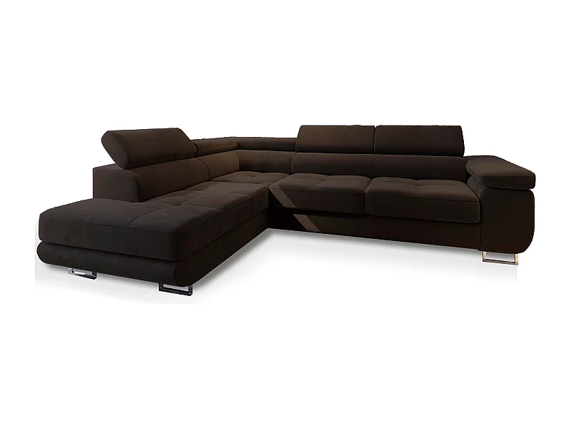 Canapé d'angle SELVA Marron en velours avec fonction de couchage