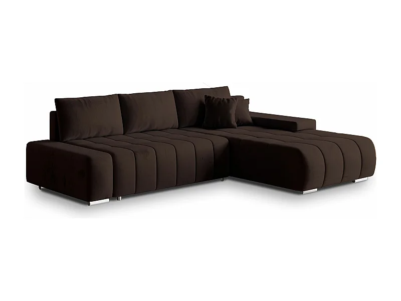 Canapé d'angle ALESE Marron en velours avec fonction de couchage