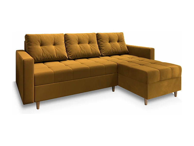 Canapé d'angle MILO Jaune en peluche avec fonction de couchage