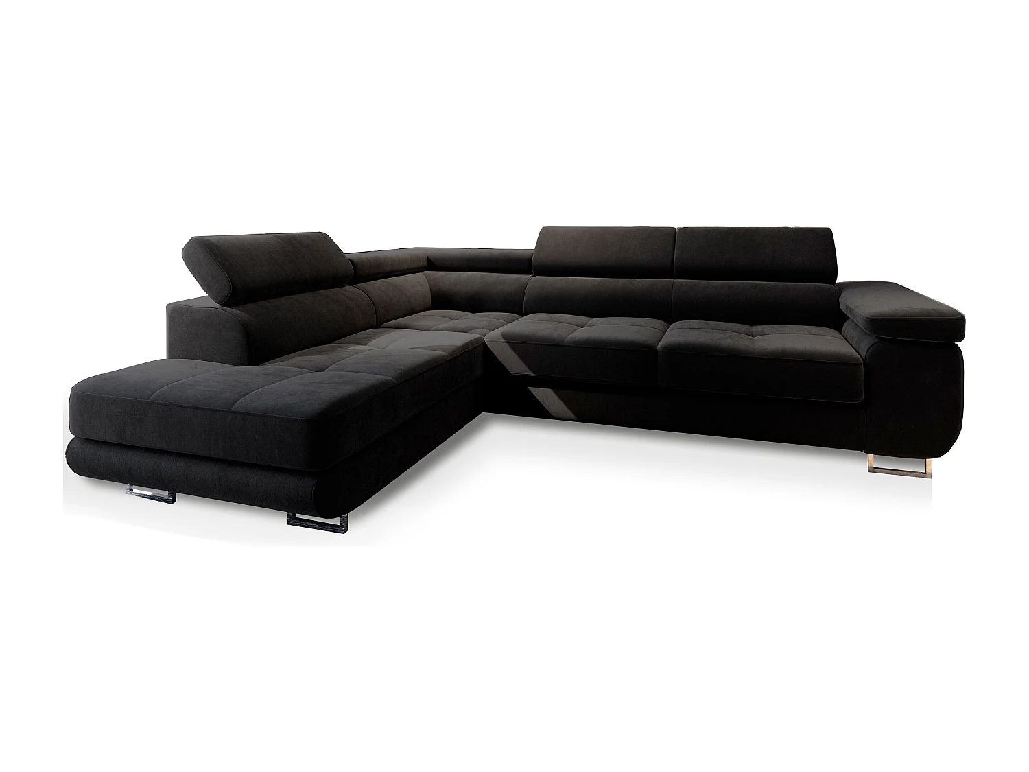 Canapé d'angle SELVA Noir en velours avec fonction de couchage