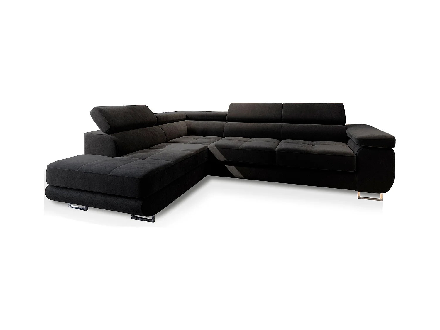 Canapé d'angle SELVA Noir en velours avec fonction de couchage