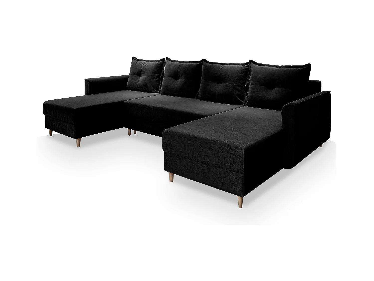 Canapé d'angle VERNI Noir en peluche avec fonction de couchage