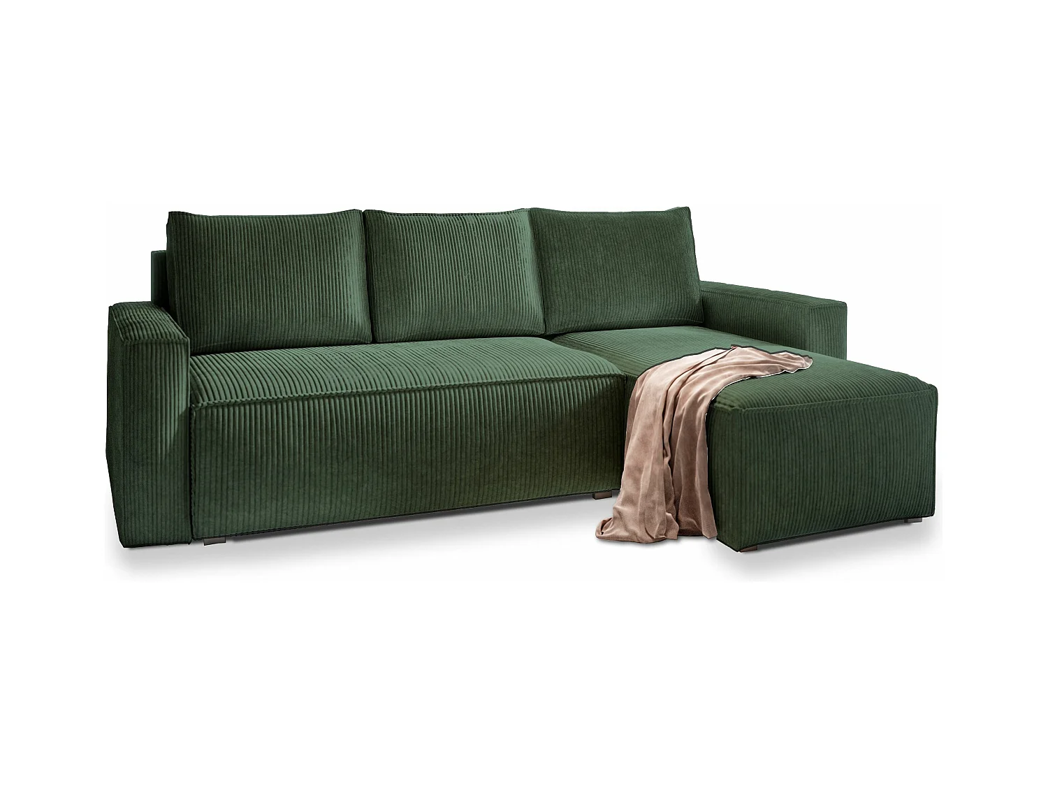 Canapé d'angle POTARO Vert Sapin en velours côtelé avec fonction de couchage
