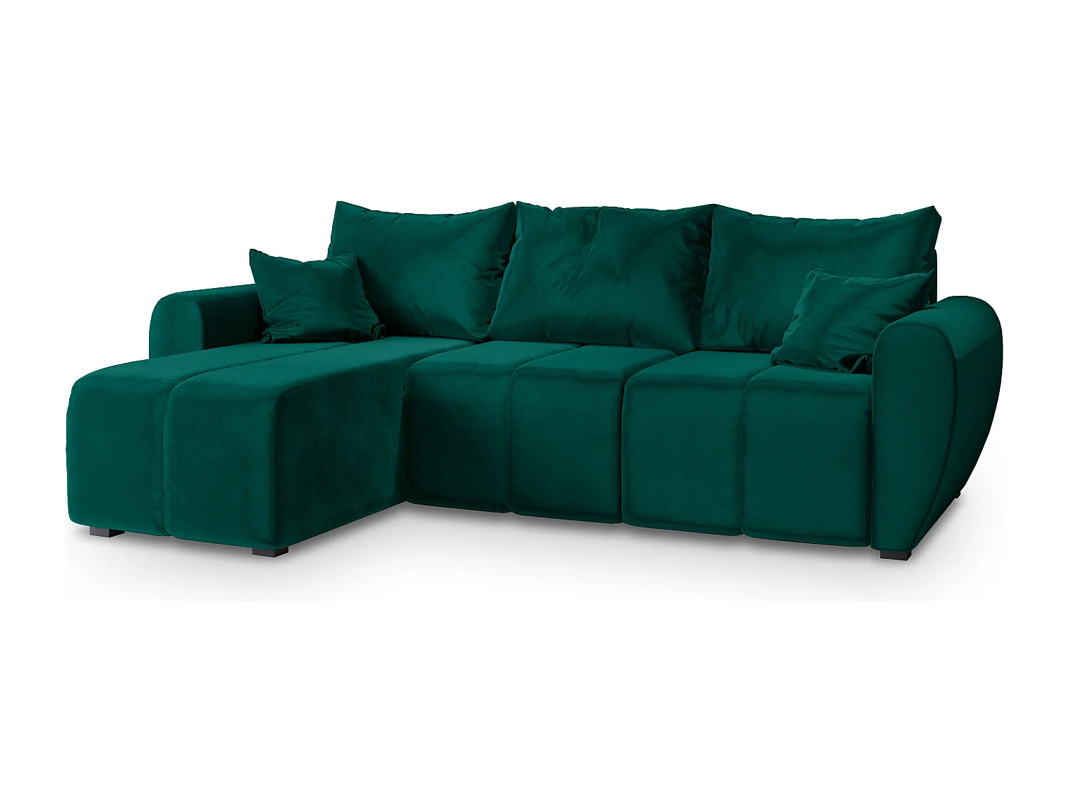 Canapé d'angle MADISON Vert Sapin en peluche avec fonction de couchage