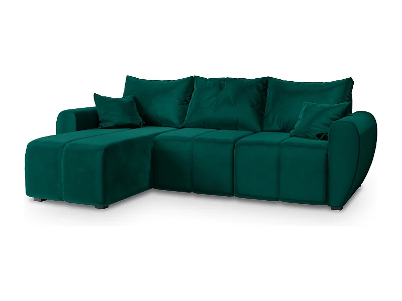 Canapé d'angle MADISON Vert Sapin en peluche avec fonction de couchage