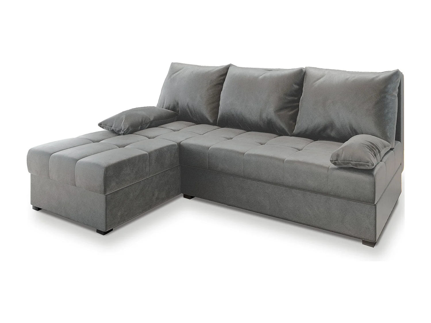 Canapé d'angle RITA Gris clair en peluche avec fonction de couchage