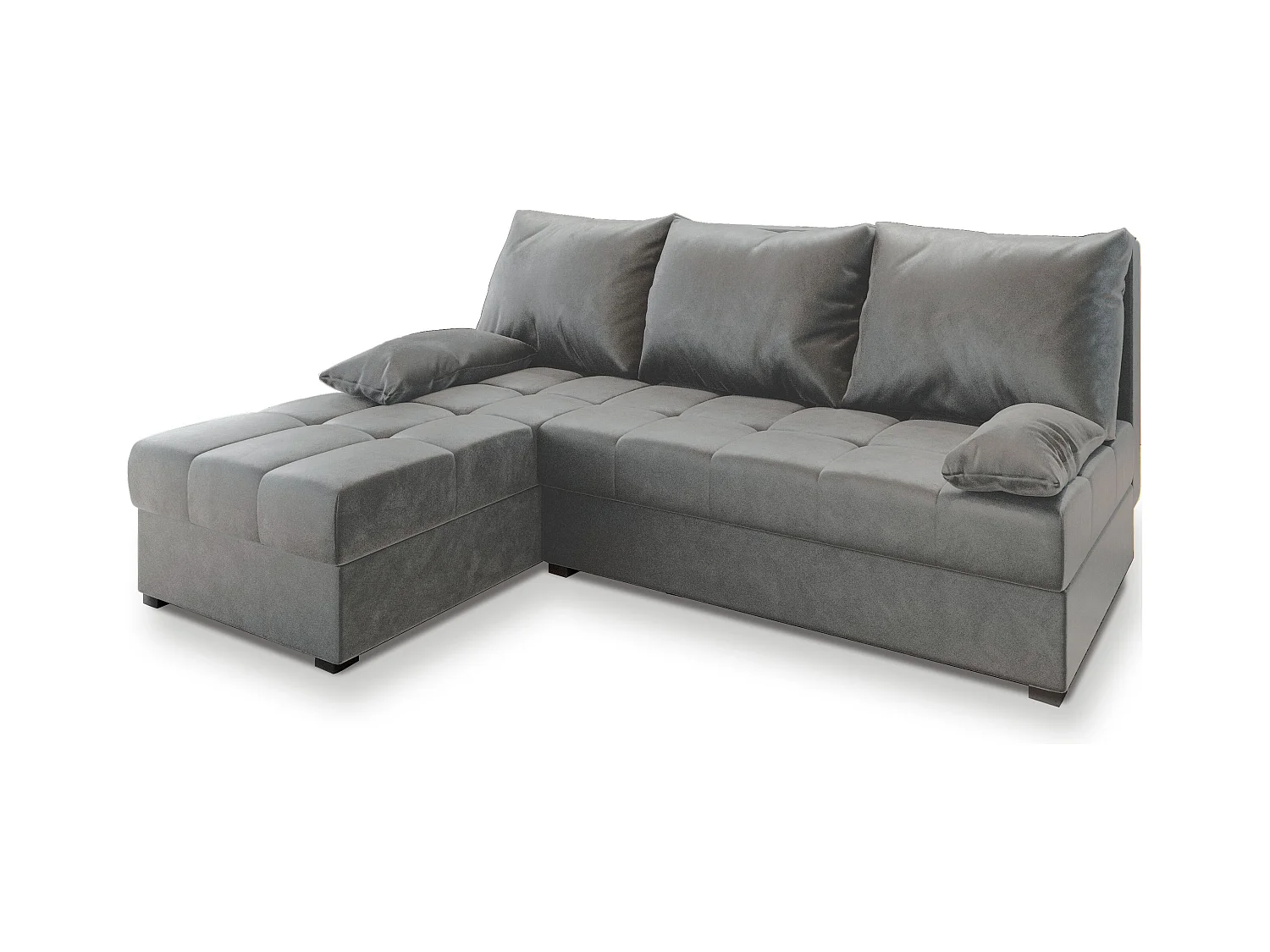 Canapé d'angle RITA Gris clair en peluche avec fonction de couchage