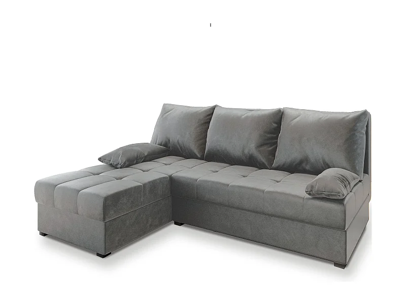 Canapé d'angle RITA Gris clair en peluche avec fonction de couchage
