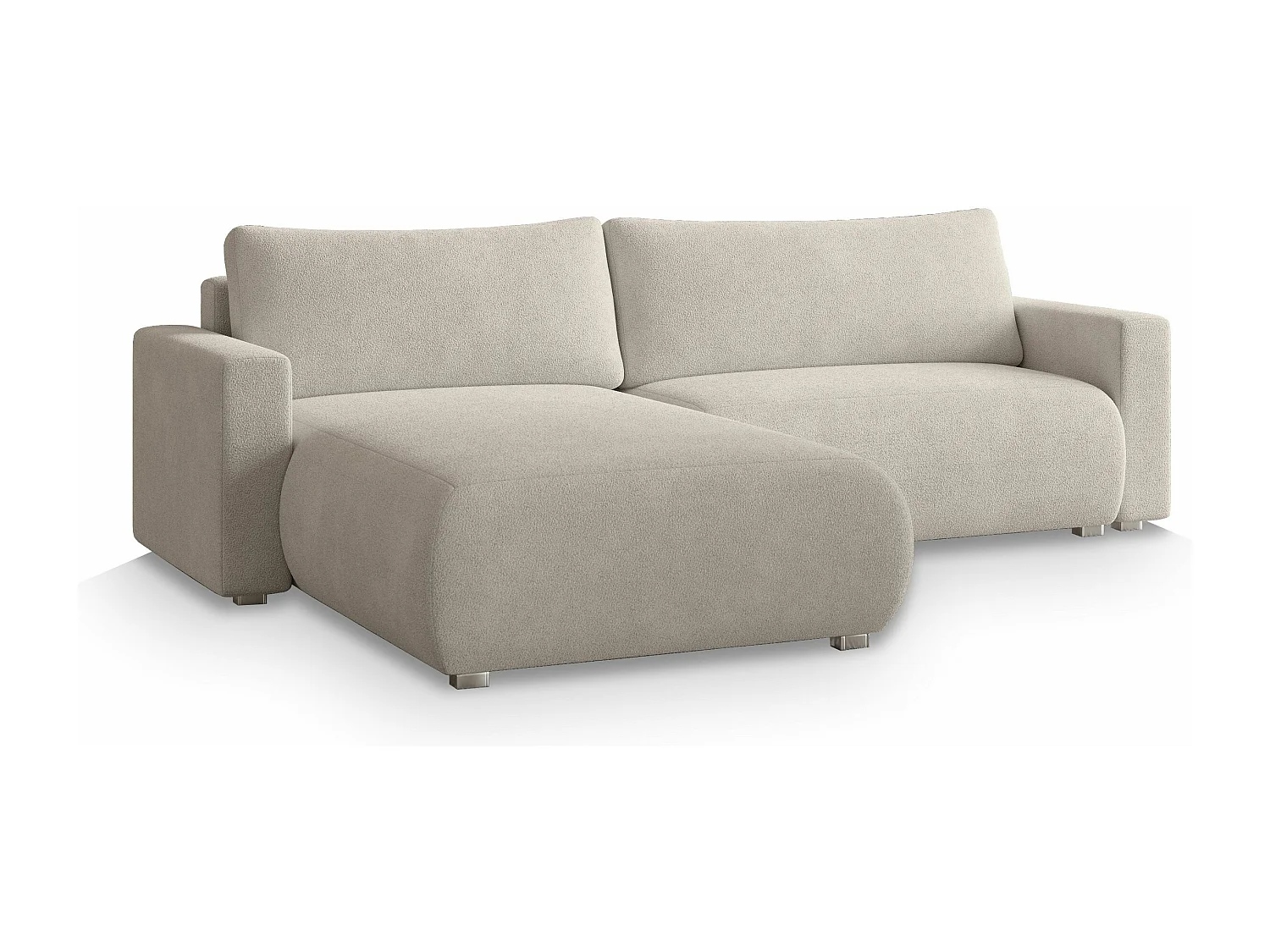 Canapé d'angle TURIN Crème en bouclé avec fonction de couchage