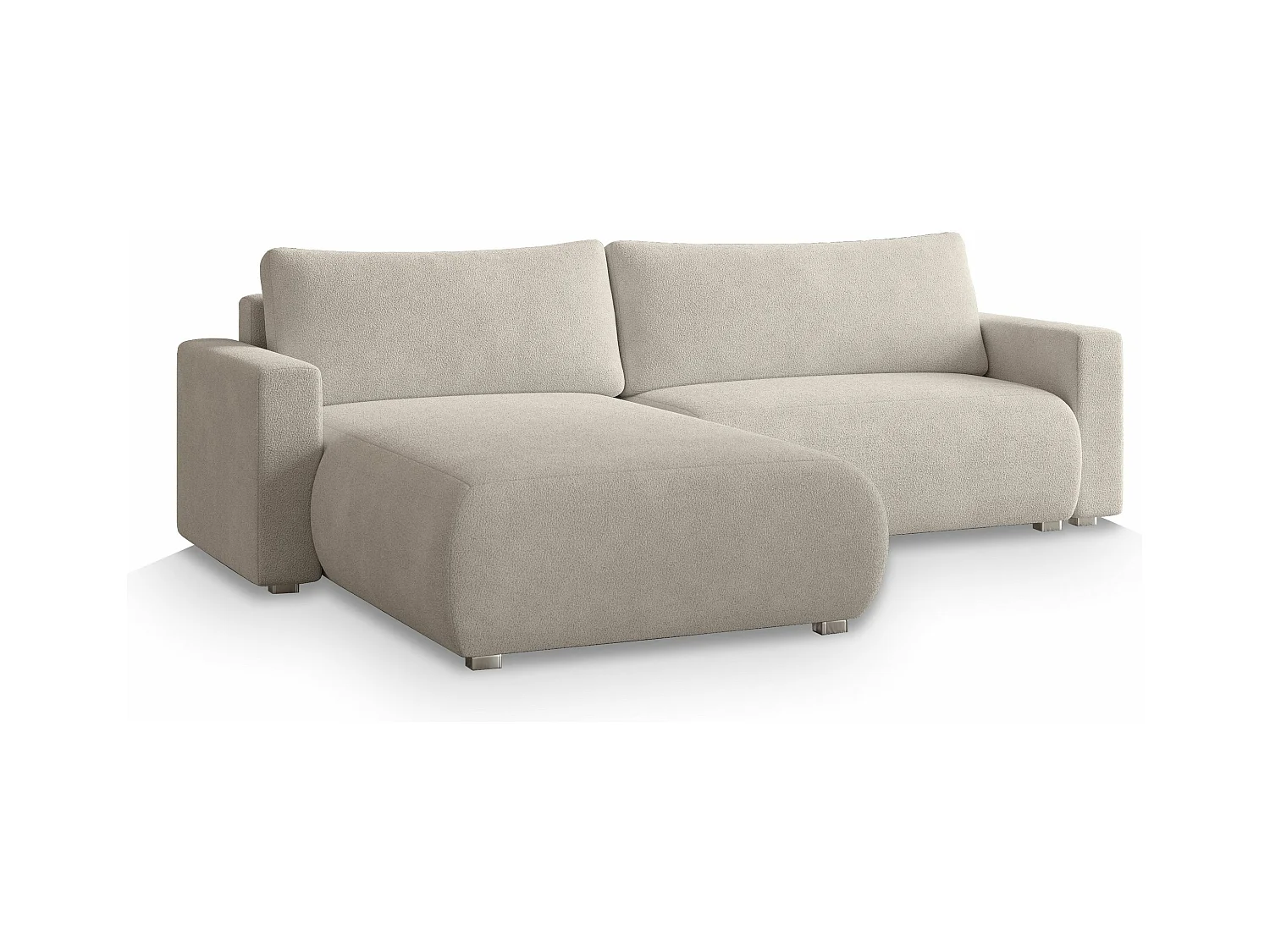 Canapé d'angle TURIN Crème en bouclé avec fonction de couchage