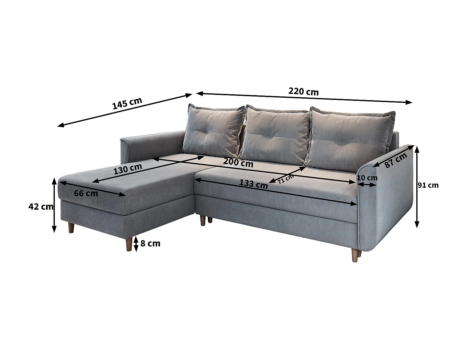 Canapé d'angle PISAN Beige en peluche avec fonction de couchage