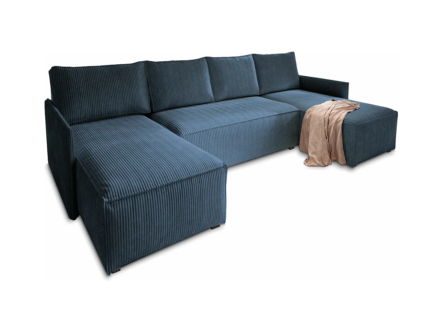 Canapé d'angle TRES Bleu en velours côtelé avec fonction de couchage