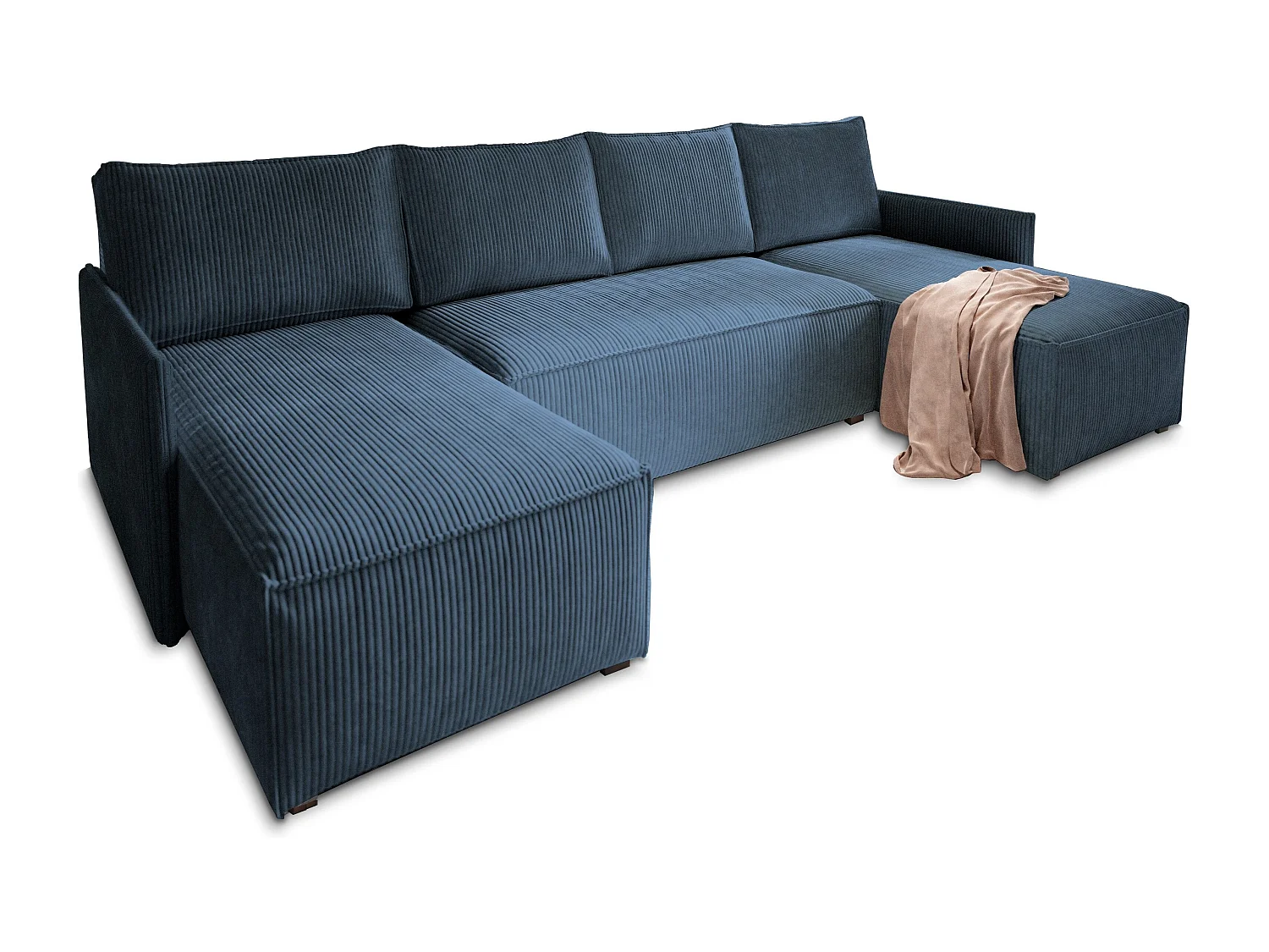 Canapé d'angle TRES Bleu en velours côtelé avec fonction de couchage