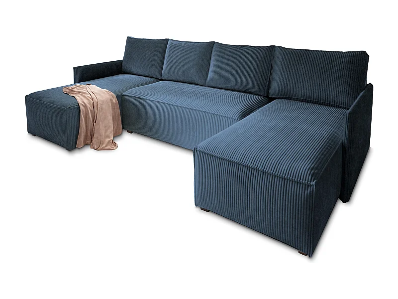 Hoekbank TRES van fluweel met slaapfunctie Blau