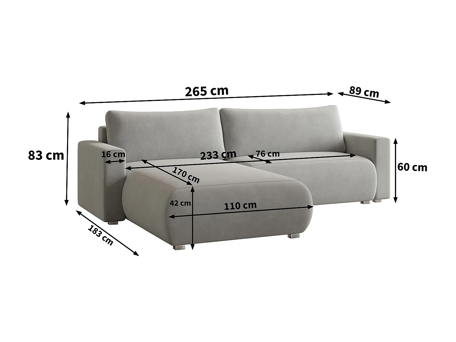 Canapé d'angle TURIN Crème en velours avec fonction de couchage