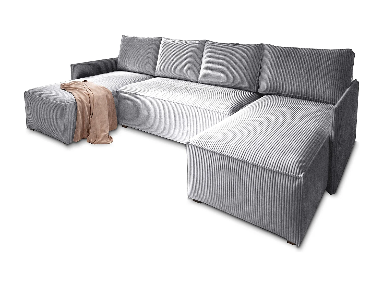 Canapé d'angle TRES Gris clair en velours côtelé avec fonction de couchage