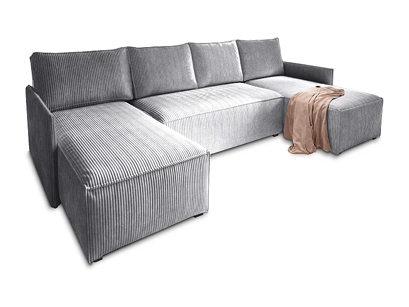 Hoekbank TRES van fluweel met slaapfunctie Hellgrau