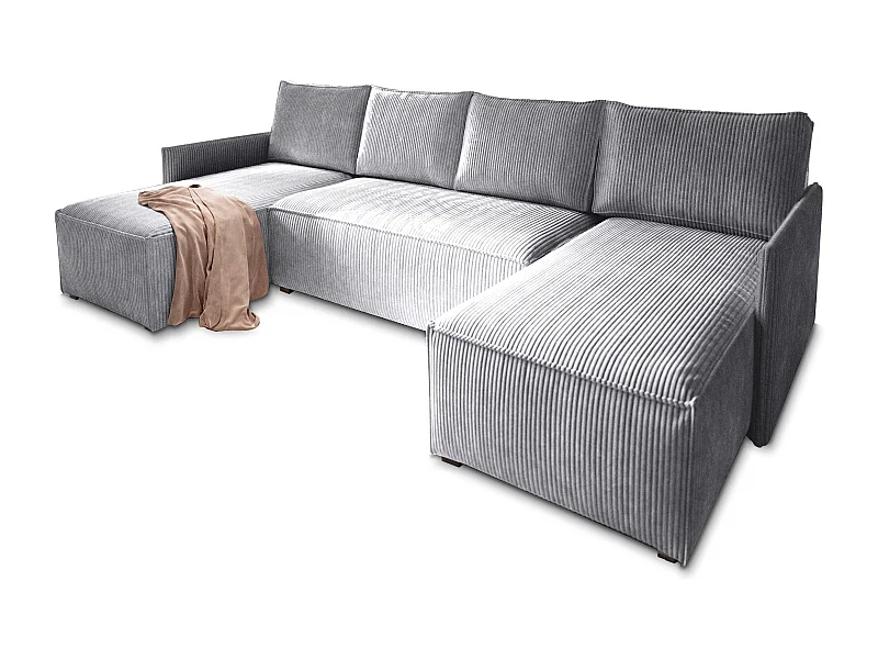 Hoekbank TRES van fluweel met slaapfunctie Hellgrau