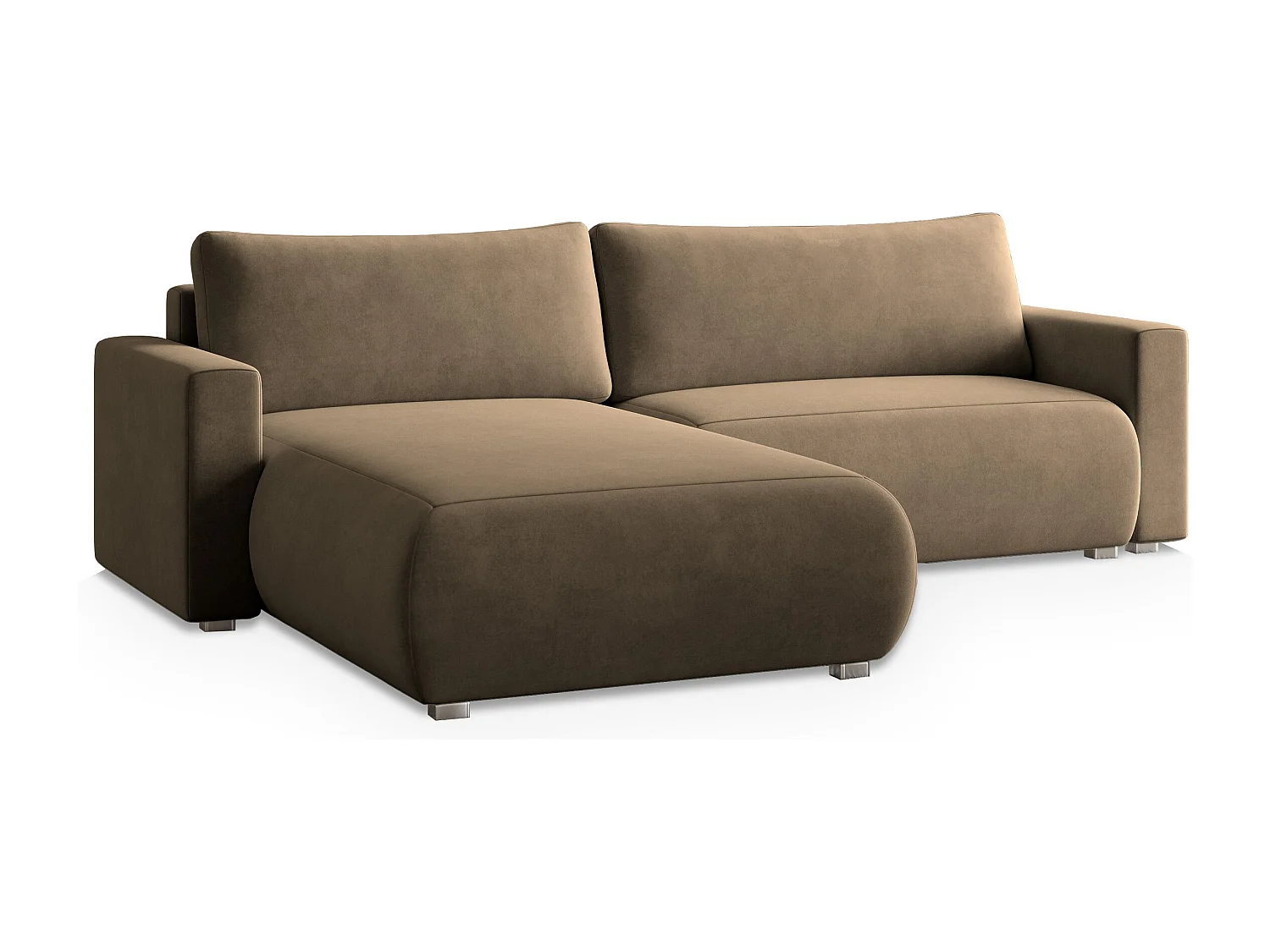 Canapé d'angle TURIN Beige en velours avec fonction de couchage