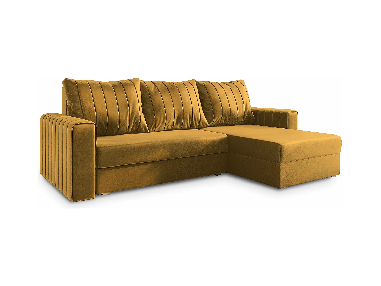Canapé d'angle CARL Jaune moutarde en peluche avec fonction de couchage