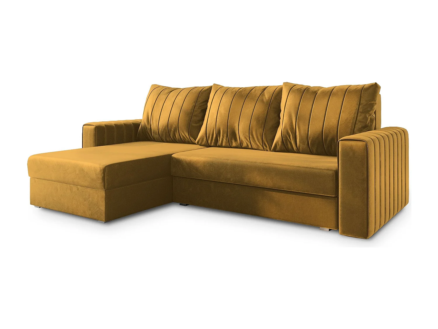 Canapé d'angle CARL Jaune moutarde en peluche avec fonction de couchage